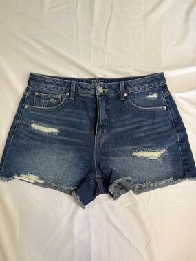 Time and Tru Dark Blue Distressed Denim Jean Shorts